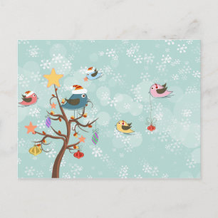 Carte postale Oiseaux de Noël mignons