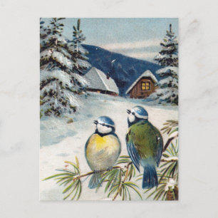Carte Postale Oiseaux d'hiver vintages