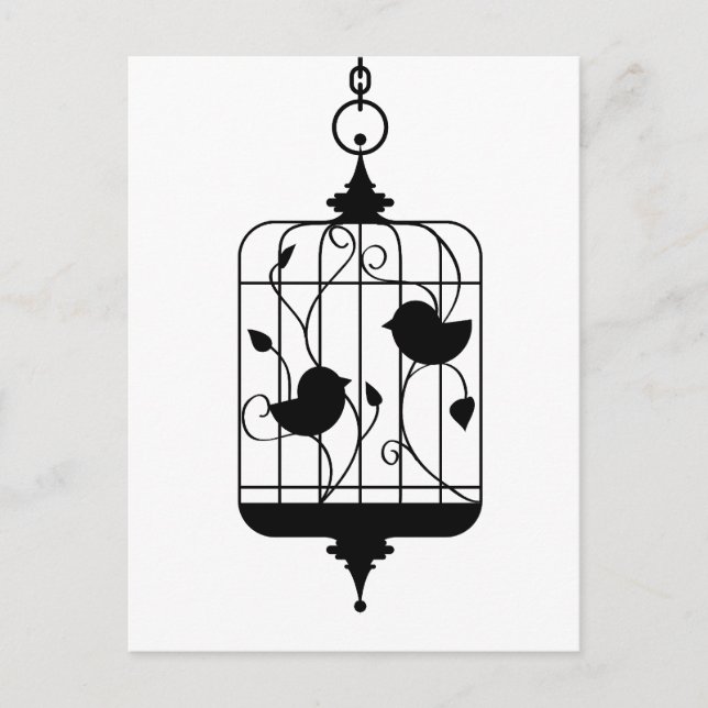 Carte Postale Oiseaux en cage (Devant)