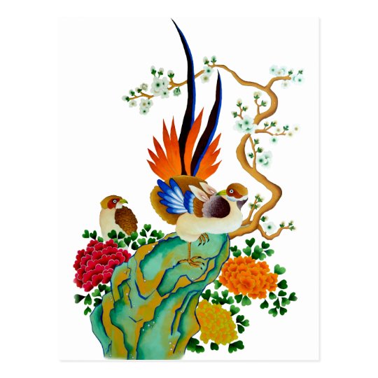 Carte Postale Oiseaux et fleurs