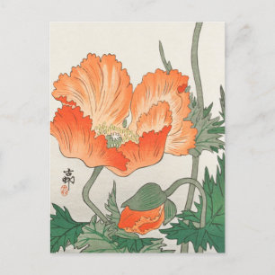 Carte Postale Oiseaux et fleurs orange Plantes par Ohara Koson