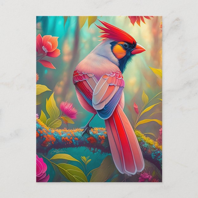 Carte Postale Oiseaux Fantastiques Cardinal Mâle (Devant)