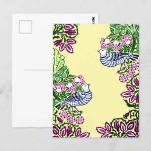 Carte Postale Oiseaux folkloriques Fleurs Acorns