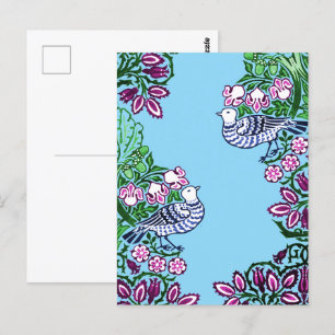 Carte Postale Oiseaux folkloriques Fleurs Acorns