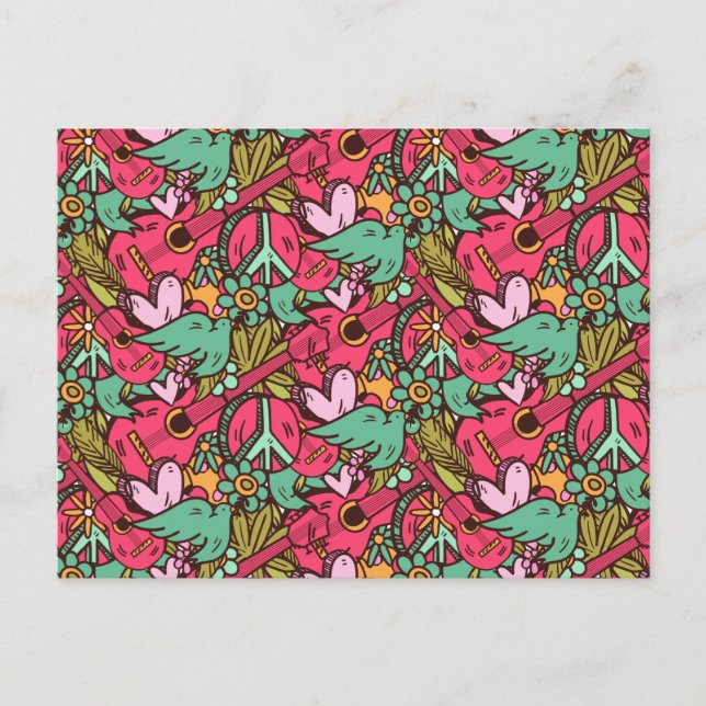 Carte Postale Oiseaux hippies et signes de paix (Devant)