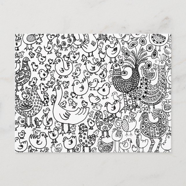 Carte Postale Oiseaux Illustration Noir et Blanc Art Moderne (Devant)