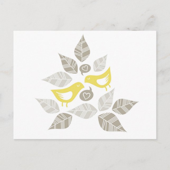 Carte Postale oiseaux jaunes chantant d'amour (Devant)