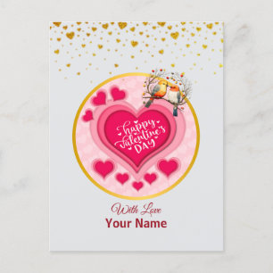 Carte Postale Oiseaux romantiques sur une branche Saint-Valentin