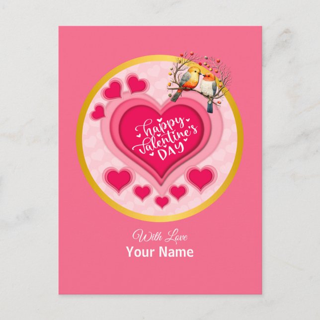 Carte Postale Oiseaux romantiques sur une branche Saint-Valentin (Devant)