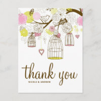 Oiseaux roses et jaunes Lovebirds Merci