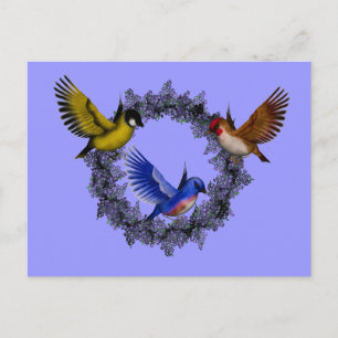 Carte Postale Oiseaux Sur Fleur Violette
