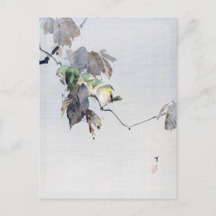 Carte Postale Oiseaux verts sur une branche, Watanabe Seitei