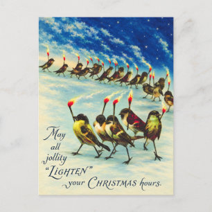 Carte Postale Oiseaux victoriens vintage portant des allumettes