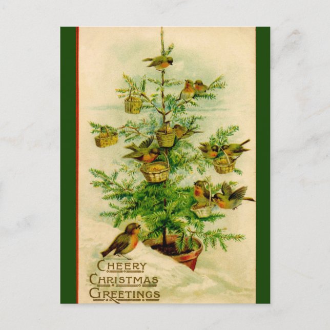 Carte Postale Oiseaux vintages Noël Salutation joyeuse (Devant)
