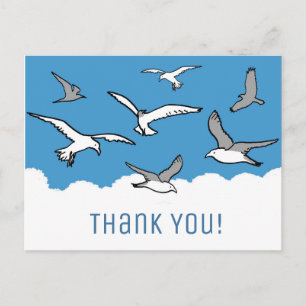 Carte Postale Oiseaux volant haut avec un message de Merci.