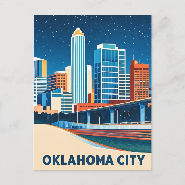 Carte Postale Oklahoma City couleur de l'eau skyline (Devant)