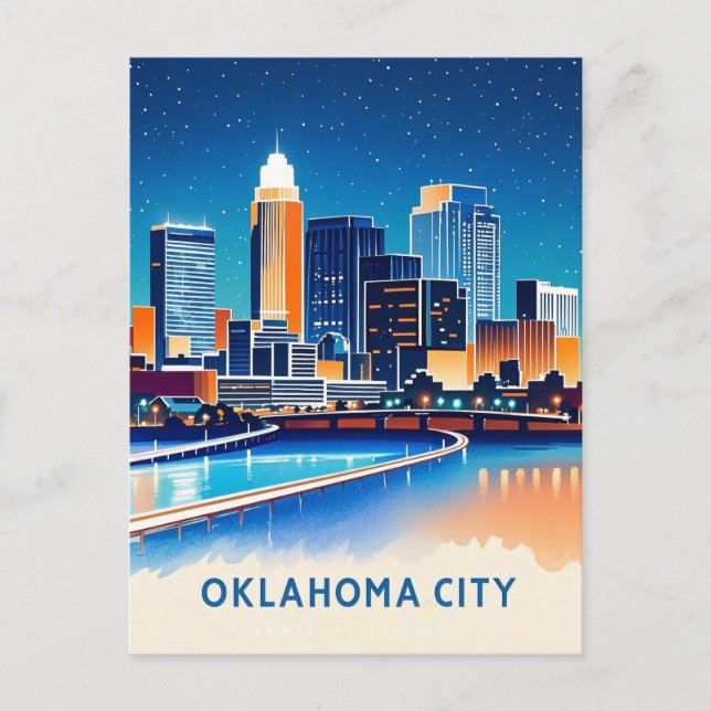 Carte Postale Oklahoma City couleur de l'eau skyline (Devant)