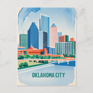 Carte Postale Oklahoma City couleur de l'eau skyline