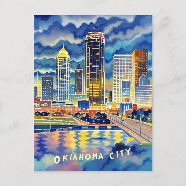 Carte Postale Oklahoma City couleur de l'eau skyline (Devant)