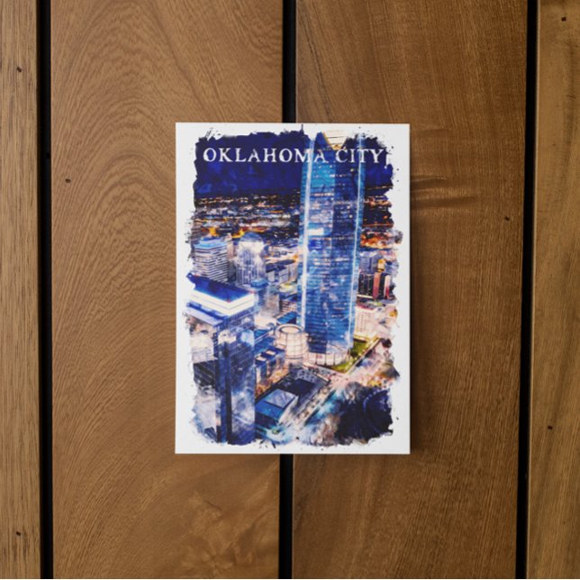 Carte Postale Oklahoma City Night View Aquarelle (oklahoma city night view postcard)