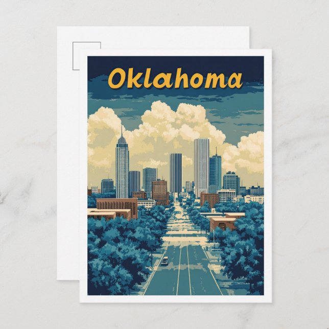 Carte Postale Oklahoma États-Unis Illustration Vintage voyage (Devant / Derrière)