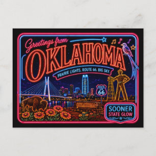 Carte Postale Oklahoma Neon State Rétro Vintage