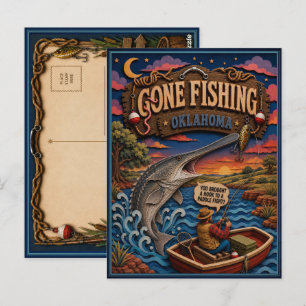 Carte Postale Oklahoma Parti de Pêche Esturgeon de Lac