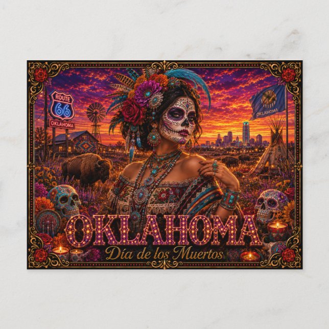 Carte Postale Oklahoma Rétro Día de los Muertos (Devant)