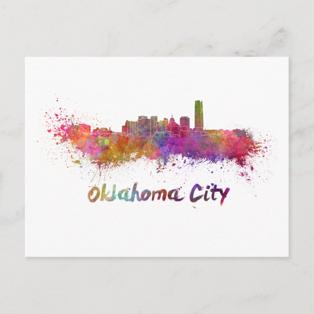Carte Postale Oklahoma Ville skyline in watercolor (Devant)