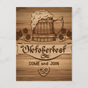 Carte Postale Oktoberfest, poster vintage en bois