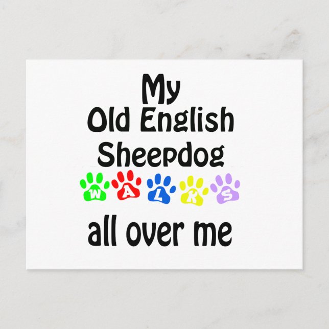 Carte Postale Old English Sheepdog Walks Design (Devant)