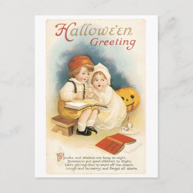 Carte Postale Old-fashioned Halloween, Boy & Girl (Devant)