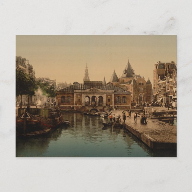Carte Postale Old Fishmarket et Bourse, Amsterdam, Pays-Bas (Devant)