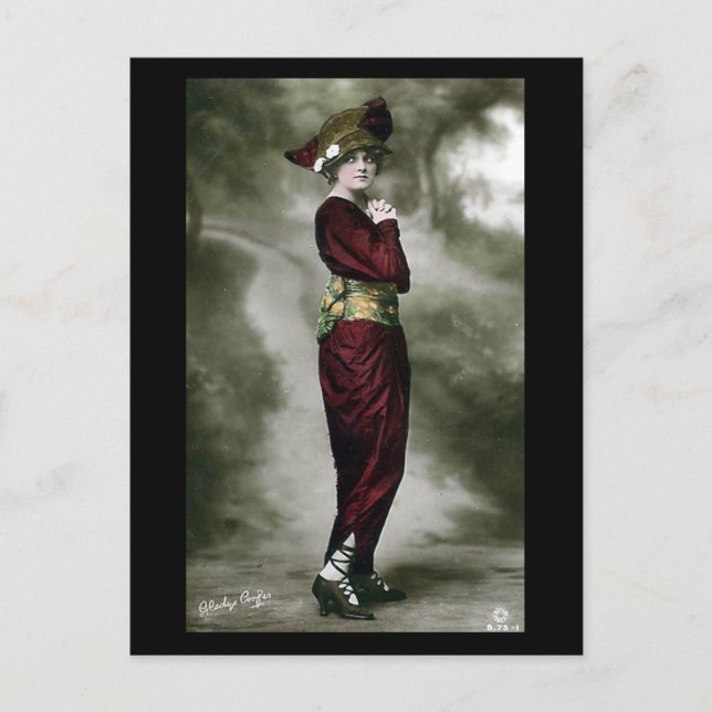 Carte postale Old Glamor - Dame en rouge (Devant)