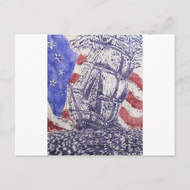Carte Postale old ironsides woodcut print (Devant)