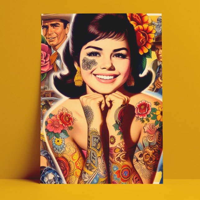 Carte Postale Old School Tattooed Girl (Créateur téléchargé)