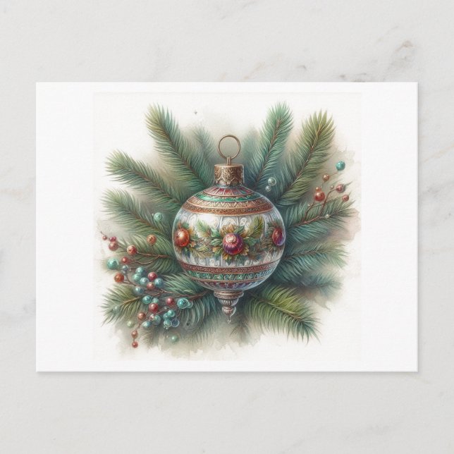 Carte Postale Old World Nostalgia with Pine Christmas Ornament  (Devant)