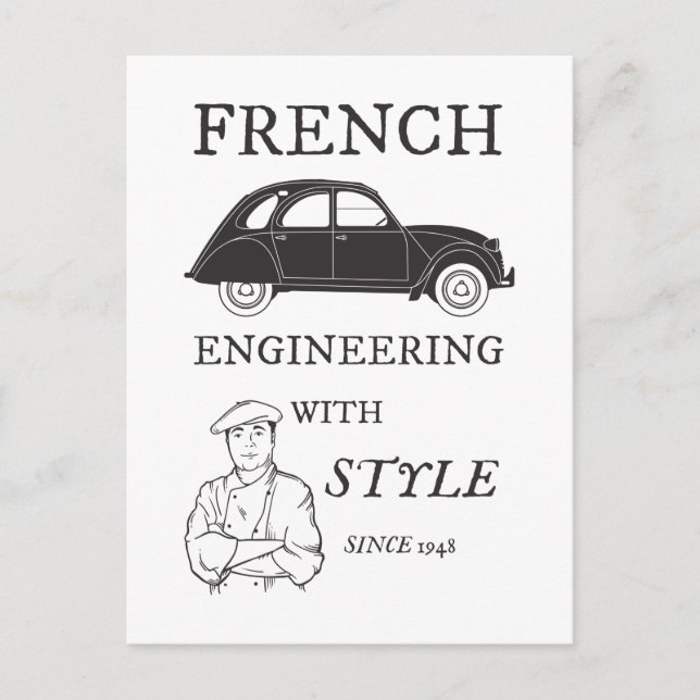 Carte Postale Oldtimer 2cv French engineering (Devant)