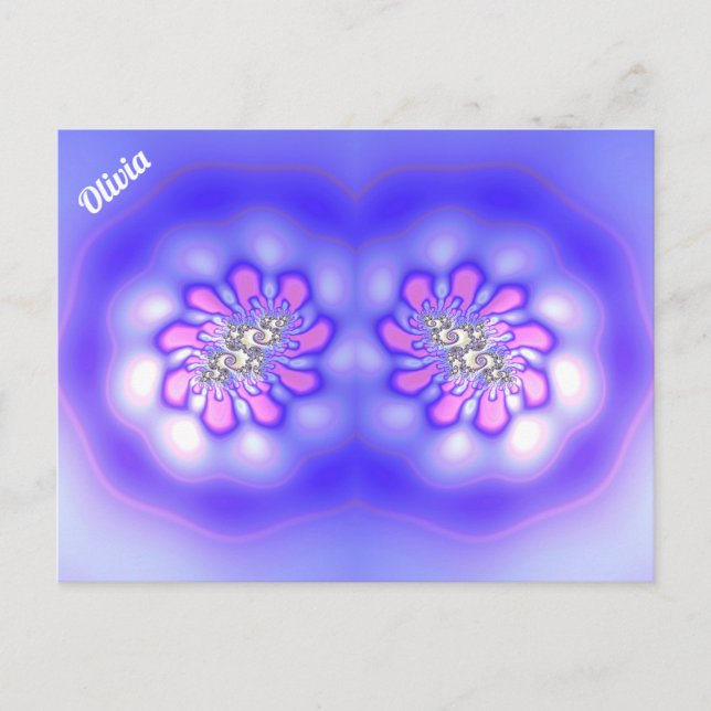 Carte Postale OLIVIA ~ Conception Fractale 3D ~ Rose Bleu Mauve  (Devant)