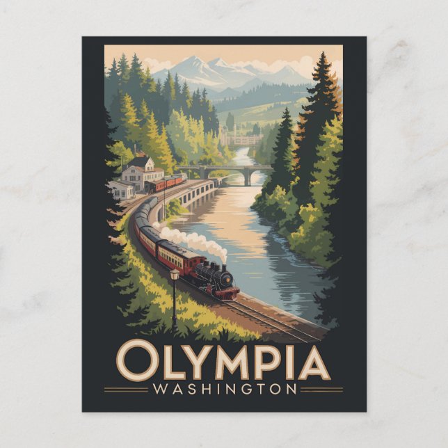Carte Postale Olympia Washington Illustration Travel Art Vintage (Devant)
