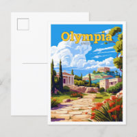 Olympie Grèce Voyage Art Illustration Vintage