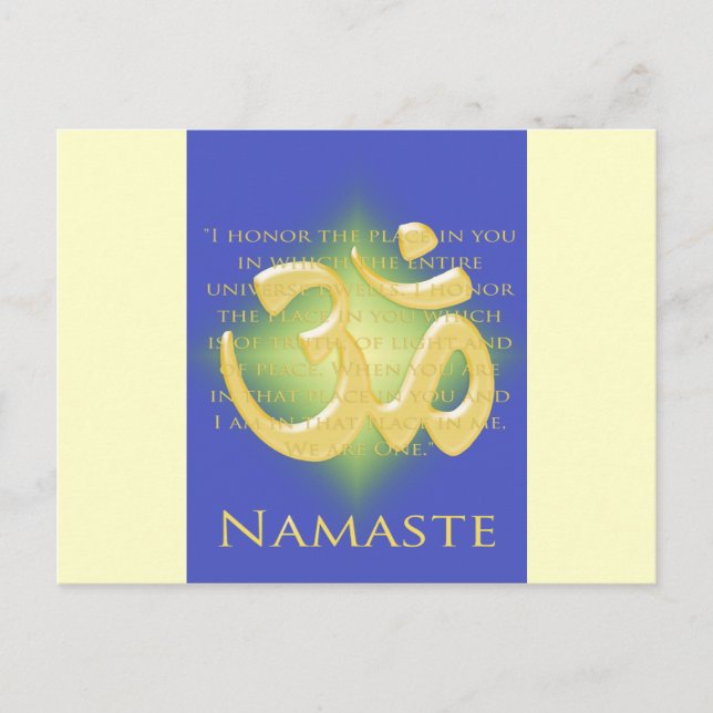 Carte Postale Om en bleu et or - Namaste (Devant)