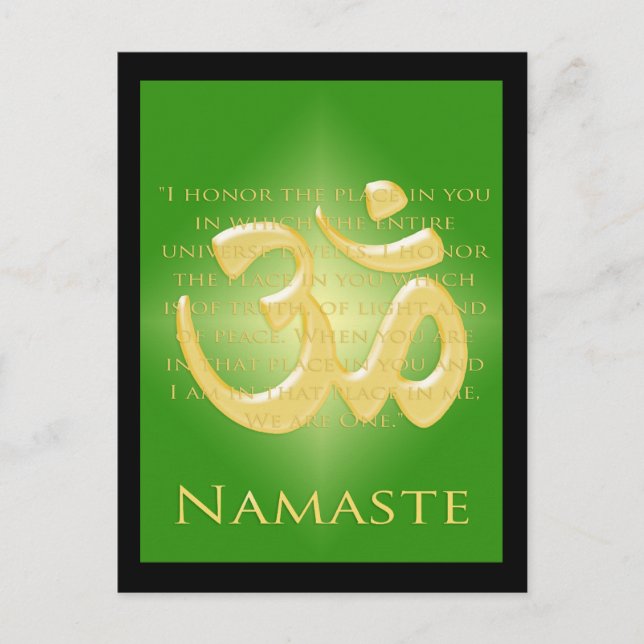 Carte Postale Om en Vert & Or - Namaste (Devant)
