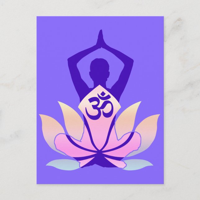 Carte Postale OM Namaste Spirituelle Lotus Flower Yoga sur Mauve (Devant)