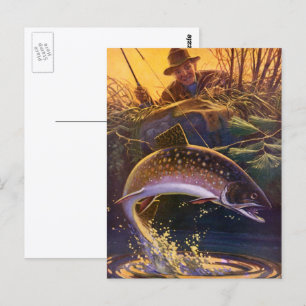 Carte Postale Omble de fontaine pêcheur de poisson, pêche sporti