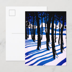 Carte Postale Ombres de Forêt d'Hiver – Nature Minimale Bleue