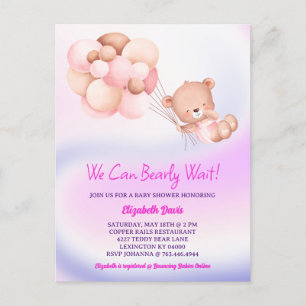 Carte Postale On Peut Attendre Le Baby shower Rose Violet Fille