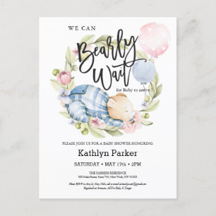 Carte Postale On Peut Attendre Le Baby shower Teddy Bear Garçon