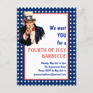 Carte Postale Oncle patriotique Sam 4 JUILLET BBQ BARBECUE