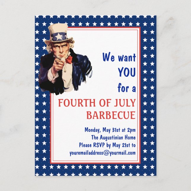 Carte Postale Oncle patriotique Sam 4 JUILLET BBQ BARBECUE (Devant)